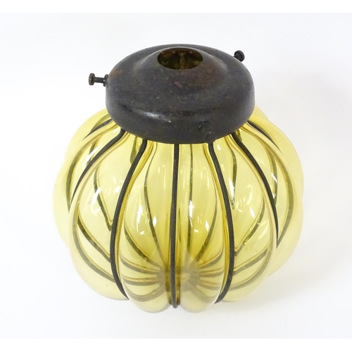 1407 - Three assorted pendant bag light shades with lustre drops. Together with a yellow amber glass shade ... 