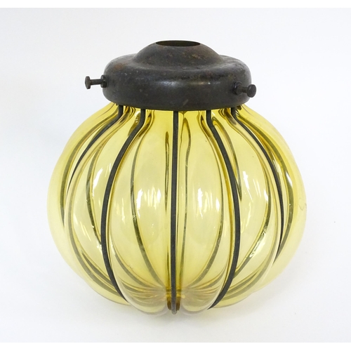 1407 - Three assorted pendant bag light shades with lustre drops. Together with a yellow amber glass shade ... 