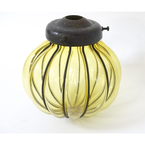 1407 - Three assorted pendant bag light shades with lustre drops. Together with a yellow amber glass shade ... 