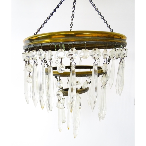 1407 - Three assorted pendant bag light shades with lustre drops. Together with a yellow amber glass shade ... 