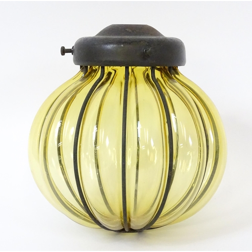 1407 - Three assorted pendant bag light shades with lustre drops. Together with a yellow amber glass shade ... 