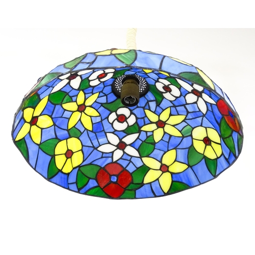 1408 - A Tiffany style light shade with floral stained glass style detail and rise and fall style light fit... 