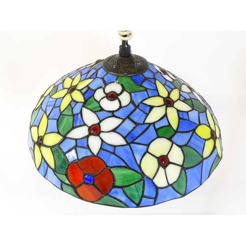 1408 - A Tiffany style light shade with floral stained glass style detail and rise and fall style light fit... 