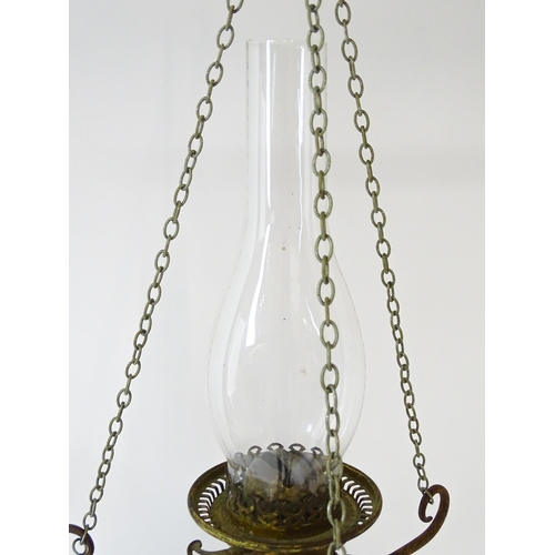 1409 - A Hinks & Son hanging pendant oil lamp. Together with another. Largest approx. 18