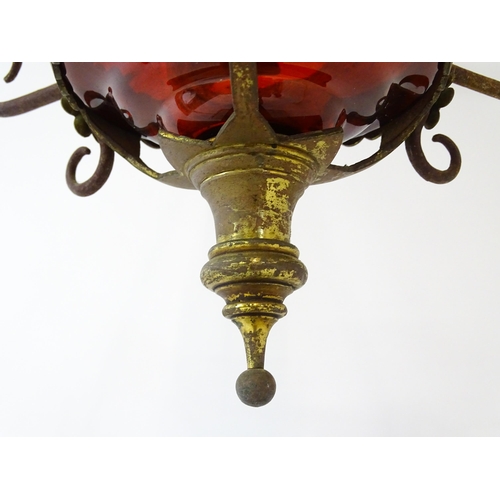 1409 - A Hinks & Son hanging pendant oil lamp. Together with another. Largest approx. 18