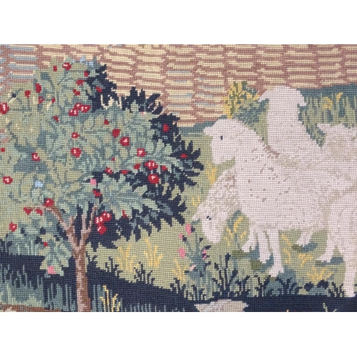 2164 - Two 20thC Continental tapestries one depicting sheep grazing with town beyond, the other depicting a... 