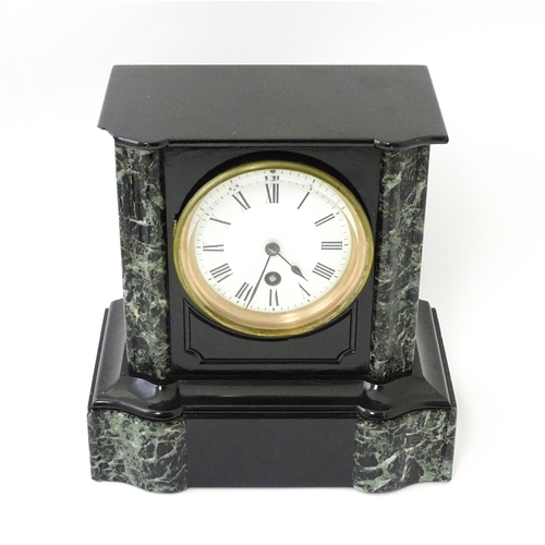 1438 - A late 19thC / early 20thC  French Black Slate mantle clock / timepiece by Richard et Cie, with whit... 