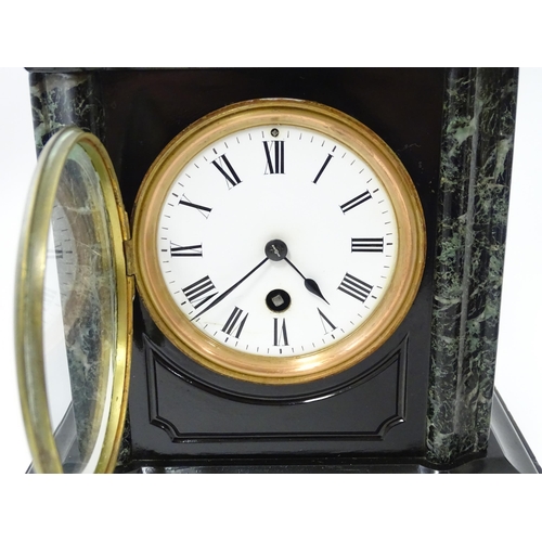 1438 - A late 19thC / early 20thC  French Black Slate mantle clock / timepiece by Richard et Cie, with whit... 