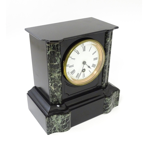 1438 - A late 19thC / early 20thC  French Black Slate mantle clock / timepiece by Richard et Cie, with whit... 