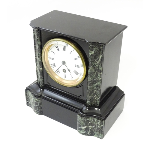 1438 - A late 19thC / early 20thC  French Black Slate mantle clock / timepiece by Richard et Cie, with whit... 