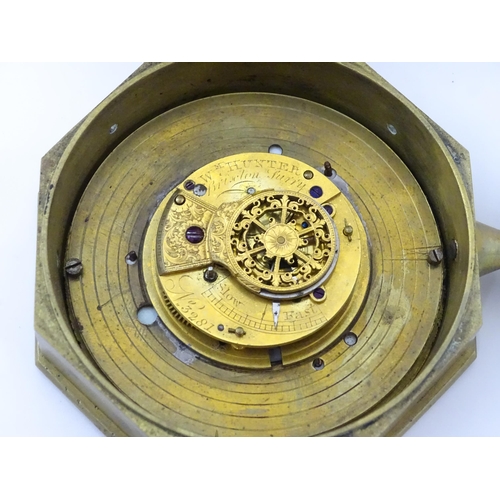 1441 - A brass cased hanging sedan style clock of octagonal form, with Roman hours and Arabic seconds. Appr... 