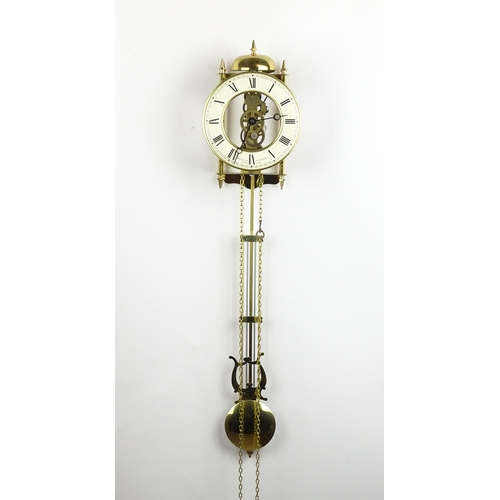 1449 - A late 20thC Sewills of Liverpool brass cased skeleton lantern wall clock, circular dial with chapte... 