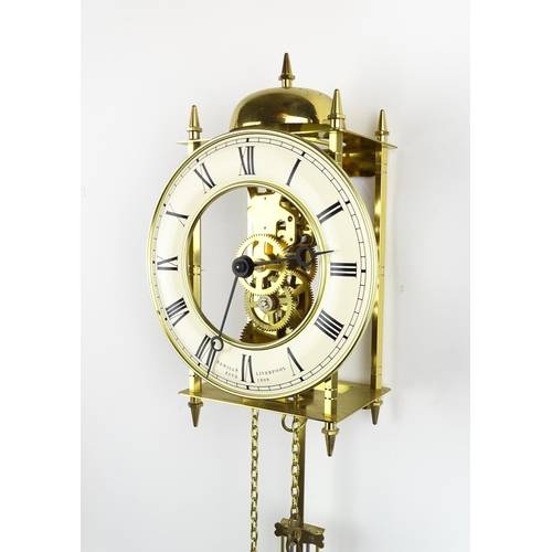 1449 - A late 20thC Sewills of Liverpool brass cased skeleton lantern wall clock, circular dial with chapte... 