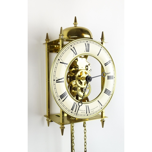 1449 - A late 20thC Sewills of Liverpool brass cased skeleton lantern wall clock, circular dial with chapte... 