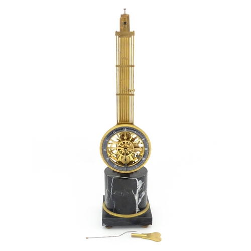 1455 - A late 20thC replica of a French swinging pendulum clock / timepiece with skeleton movement, pinwhee... 