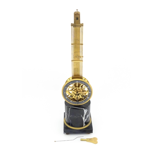 1455 - A late 20thC replica of a French swinging pendulum clock / timepiece with skeleton movement, pinwhee... 