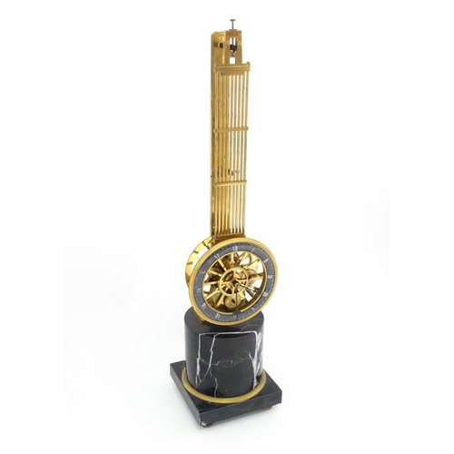 1455 - A late 20thC replica of a French swinging pendulum clock / timepiece with skeleton movement, pinwhee... 