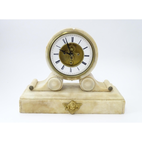 1457 - A 19thC French alabaster drum head clock by Farcot, Paris,  with Roman chapter ring and visible esca... 