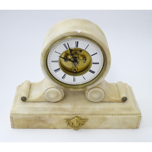 1457 - A 19thC French alabaster drum head clock by Farcot, Paris,  with Roman chapter ring and visible esca... 