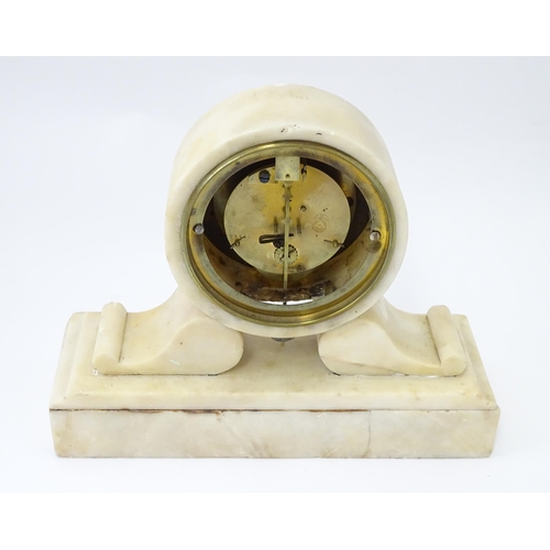 1457 - A 19thC French alabaster drum head clock by Farcot, Paris,  with Roman chapter ring and visible esca... 