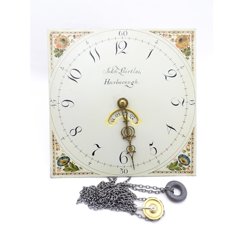 1473 - A longcase clock movement with painted dial signed John Birtles Harborough. The dial Approx. 12