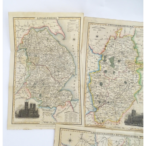 2116 - Maps: A quantity of assorted engraved and hand coloured maps to include Northamptonshire, Nottingham... 