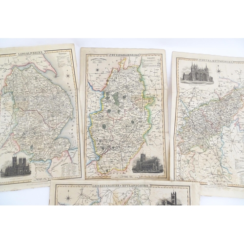 2116 - Maps: A quantity of assorted engraved and hand coloured maps to include Northamptonshire, Nottingham... 