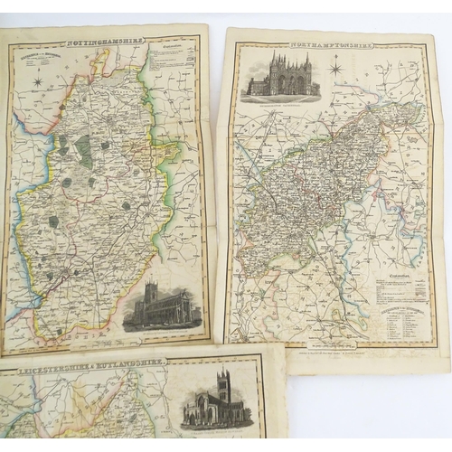 2116 - Maps: A quantity of assorted engraved and hand coloured maps to include Northamptonshire, Nottingham... 