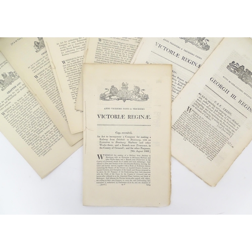 2127 - Three assorted 19thC Act of Parliament documents comprising George III 1808, Victorian 1866 & 1867. ... 