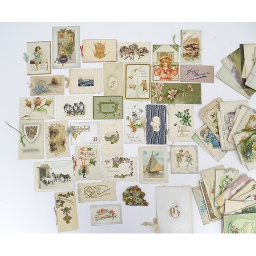 2132 - A quantity of early 20thC greetings cards, Christmas cards, Birthday wishes, postcards, etc. Subject... 