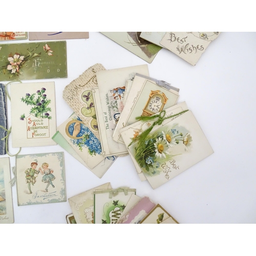 2132 - A quantity of early 20thC greetings cards, Christmas cards, Birthday wishes, postcards, etc. Subject... 