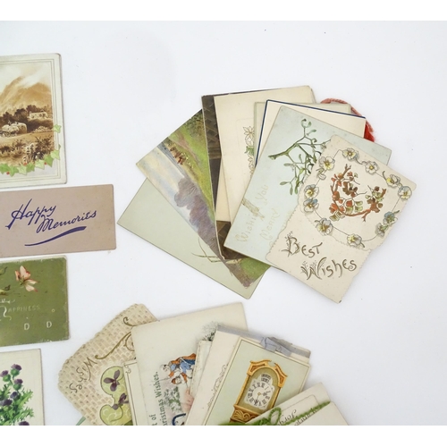 2132 - A quantity of early 20thC greetings cards, Christmas cards, Birthday wishes, postcards, etc. Subject... 