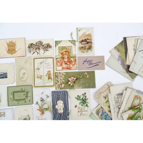 2132 - A quantity of early 20thC greetings cards, Christmas cards, Birthday wishes, postcards, etc. Subject... 