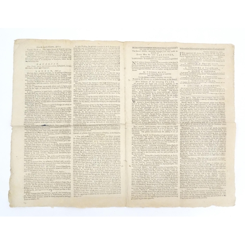 2135 - An early 18thC newspaper titled The Kentish Post, or Canterbury News-Letter, dated 1768. Together wi... 