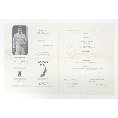 2139 - A 20thC High Wycombe Lawn Tennis Club programme dated 1949, signed by Fred Perry (Frederick John Per... 