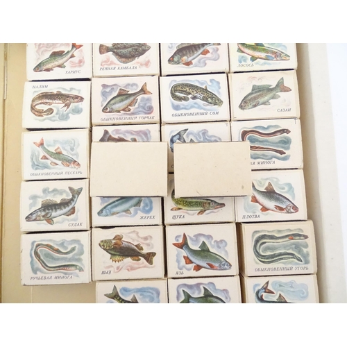 2146A - A set of 28 USSR Soviet Russian match boxes, each matchbox depicting a different fish with Cyrillic ... 