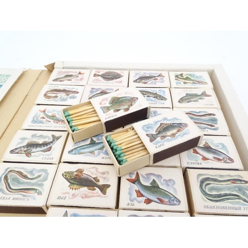 2146A - A set of 28 USSR Soviet Russian match boxes, each matchbox depicting a different fish with Cyrillic ... 