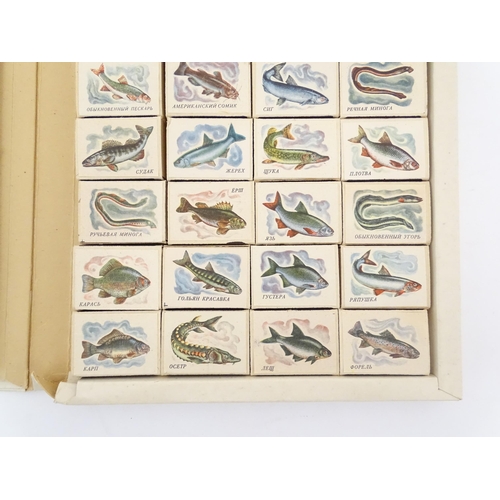 2146A - A set of 28 USSR Soviet Russian match boxes, each matchbox depicting a different fish with Cyrillic ... 