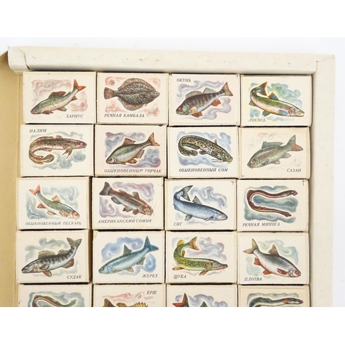 2146A - A set of 28 USSR Soviet Russian match boxes, each matchbox depicting a different fish with Cyrillic ... 