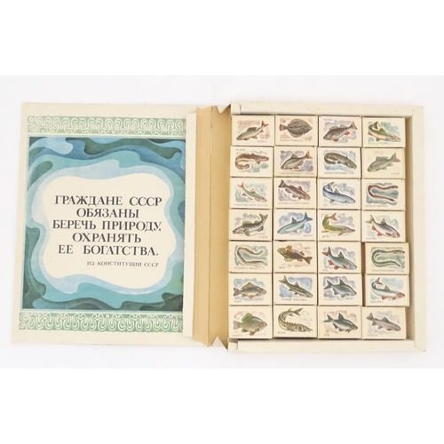 2146A - A set of 28 USSR Soviet Russian match boxes, each matchbox depicting a different fish with Cyrillic ... 