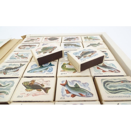 2146A - A set of 28 USSR Soviet Russian match boxes, each matchbox depicting a different fish with Cyrillic ... 