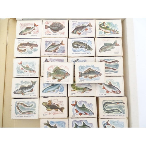 2146A - A set of 28 USSR Soviet Russian match boxes, each matchbox depicting a different fish with Cyrillic ... 