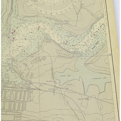 2113 - Three mid 20thC Hydrographic Office maritime navigational charts for Wales - South Coast, comprising... 