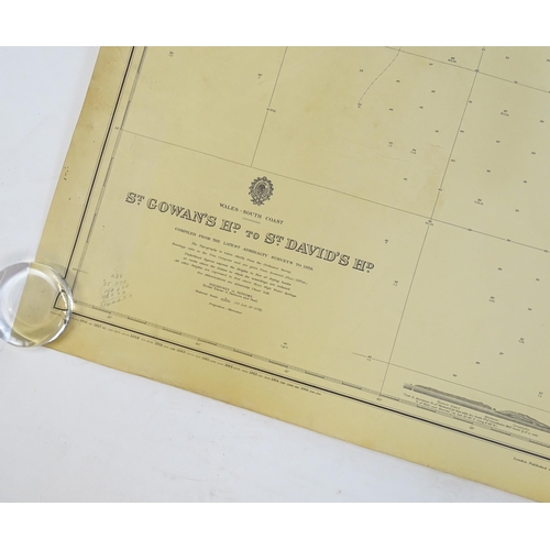 2113 - Three mid 20thC Hydrographic Office maritime navigational charts for Wales - South Coast, comprising... 