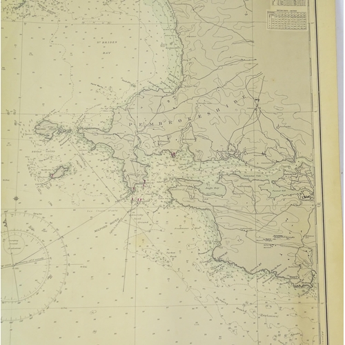 2113 - Three mid 20thC Hydrographic Office maritime navigational charts for Wales - South Coast, comprising... 