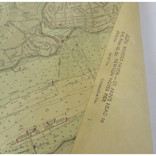 2113 - Three mid 20thC Hydrographic Office maritime navigational charts for Wales - South Coast, comprising... 