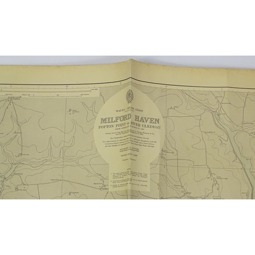 2113 - Three mid 20thC Hydrographic Office maritime navigational charts for Wales - South Coast, comprising... 