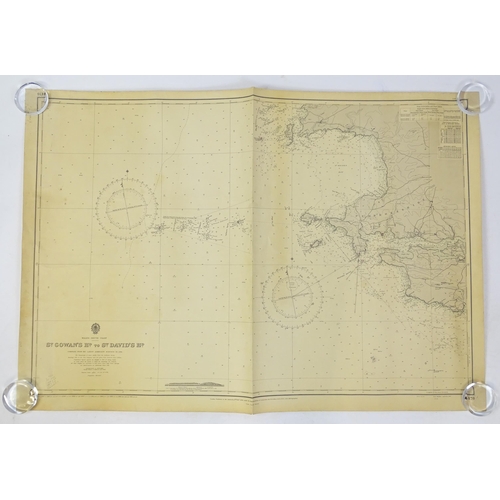 2113 - Three mid 20thC Hydrographic Office maritime navigational charts for Wales - South Coast, comprising... 