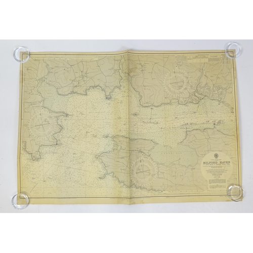 2113 - Three mid 20thC Hydrographic Office maritime navigational charts for Wales - South Coast, comprising... 