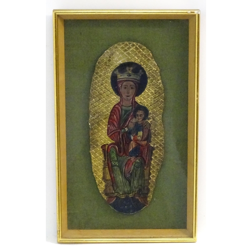 1118 - An early 20thC plaster and polychrome naive religious icon depicting the Nursing Madonna and Child w... 